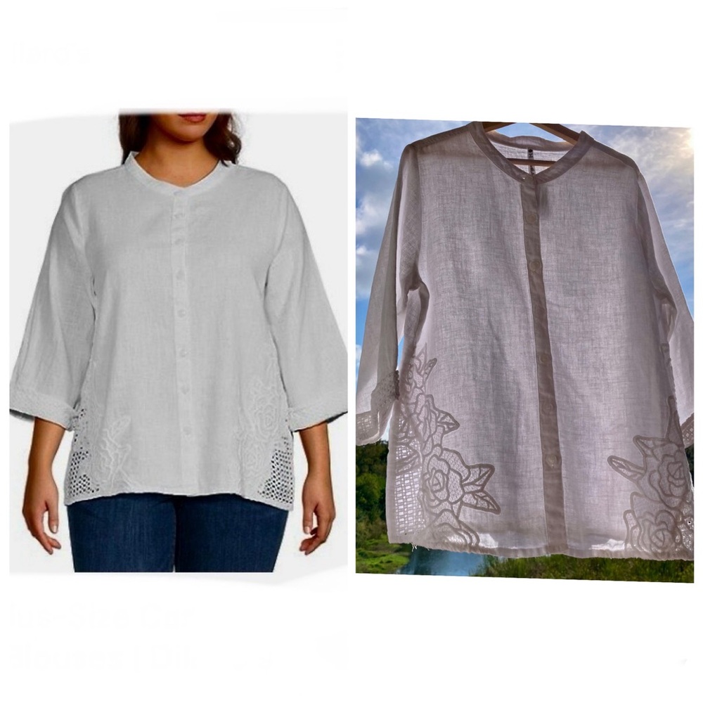 NWT LEO & NICOLE Women's White Embroidered Top SIZE: XL
